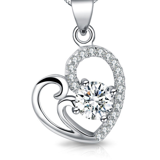 (Pendant Only) Valentine's Day Gift Heart with Round Zircon Silver Pendant for Women