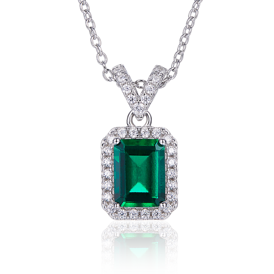 Green Zircon Stone Solitaire Drop Letter V Rectangle Necklace for Women