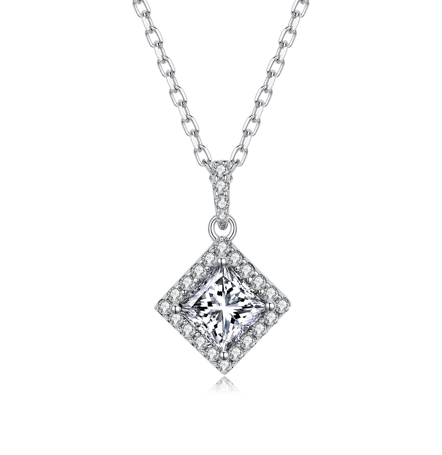 1.0CT Moissanite Princess Square Soleste Halo Necklace for Women