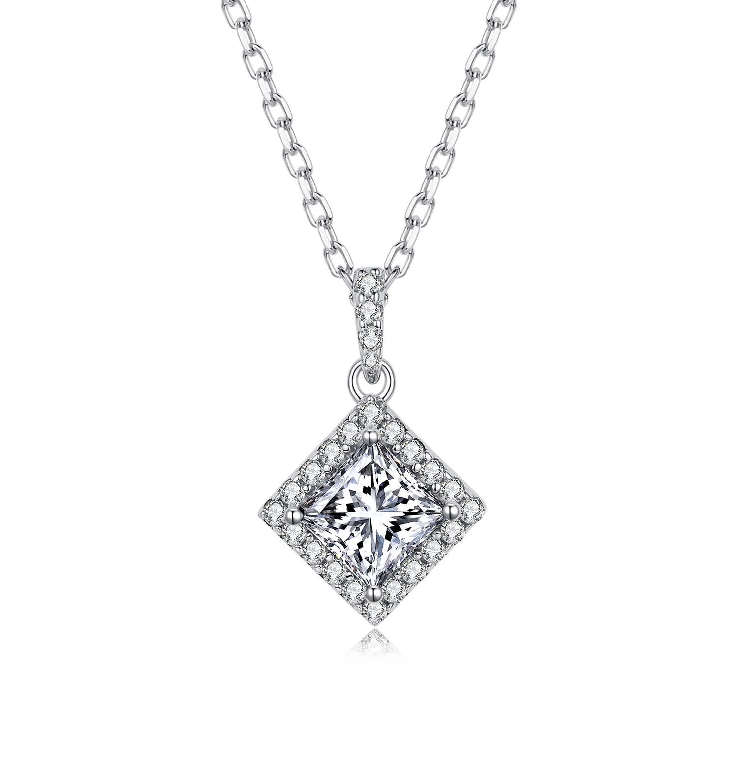 1.0CT Moissanite Princess Square Soleste Halo Necklace for Women