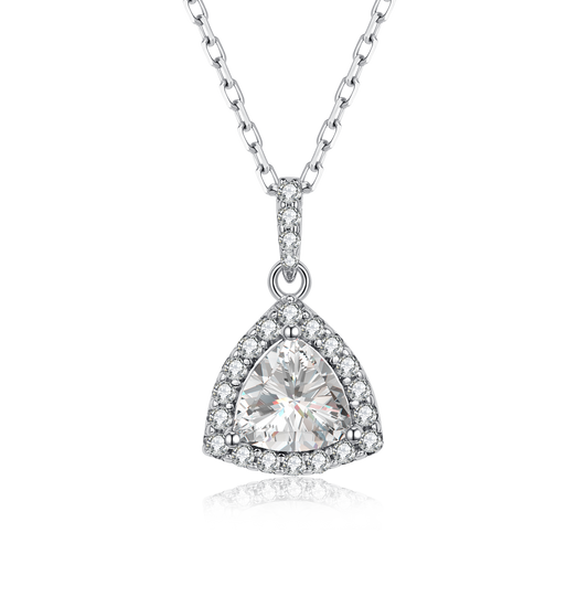 1.0CT Moissanite Trillion Soleste Halo Necklace for Women