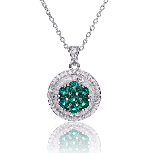 Green Zircon Stone Daisy Circular Necklace for Women