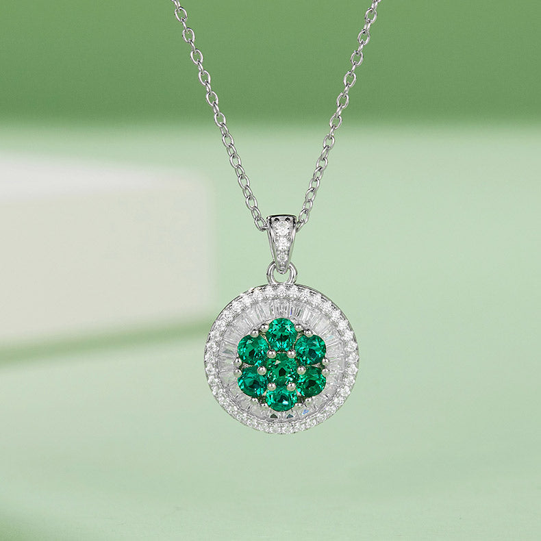 Green Zircon Stone Daisy Circular Necklace for Women