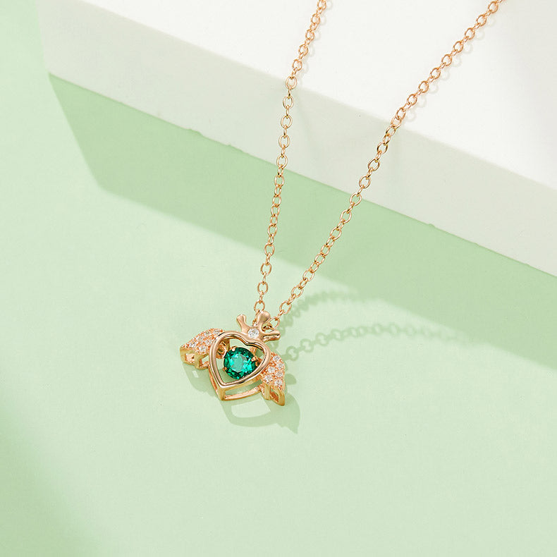 Green Zircon Stone Solitaire Drop (Rose Gold Colour) Little Wing Necklace for Women