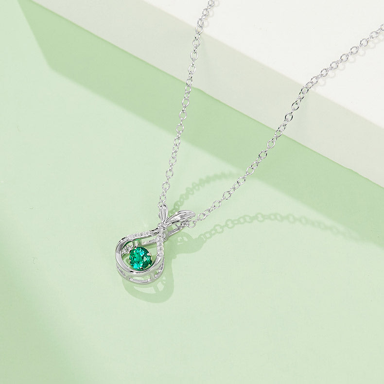 Green Zircon Stone Solitaire Drop Mermaid Tail Necklace for Women