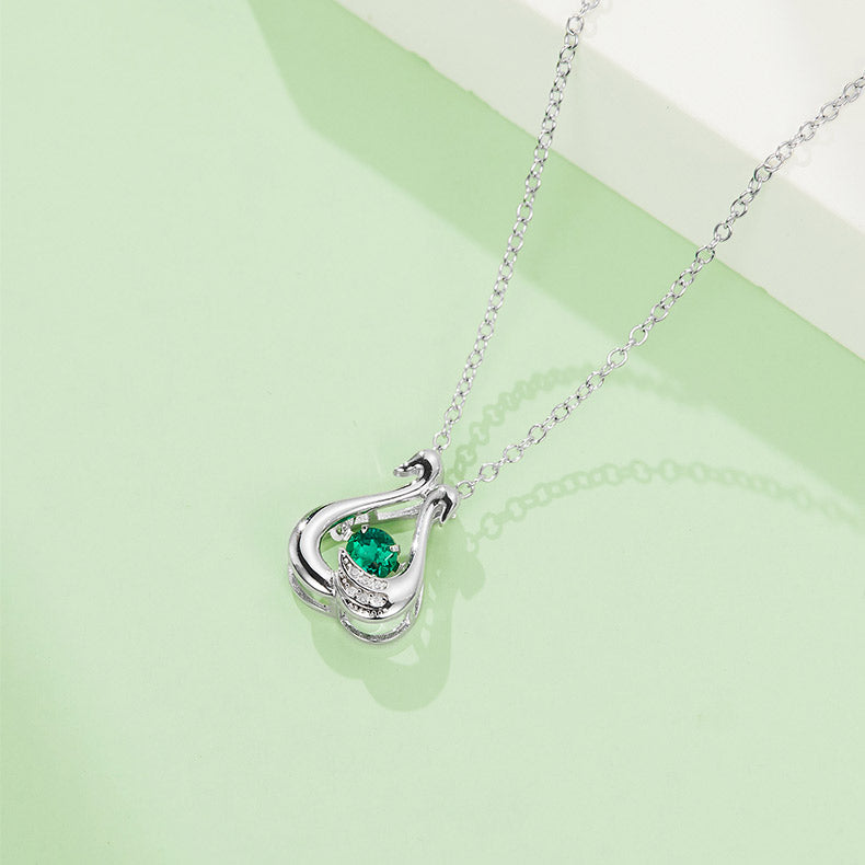 Green Zircon Stone Solitaire Drop Little Swans Necklace for Women