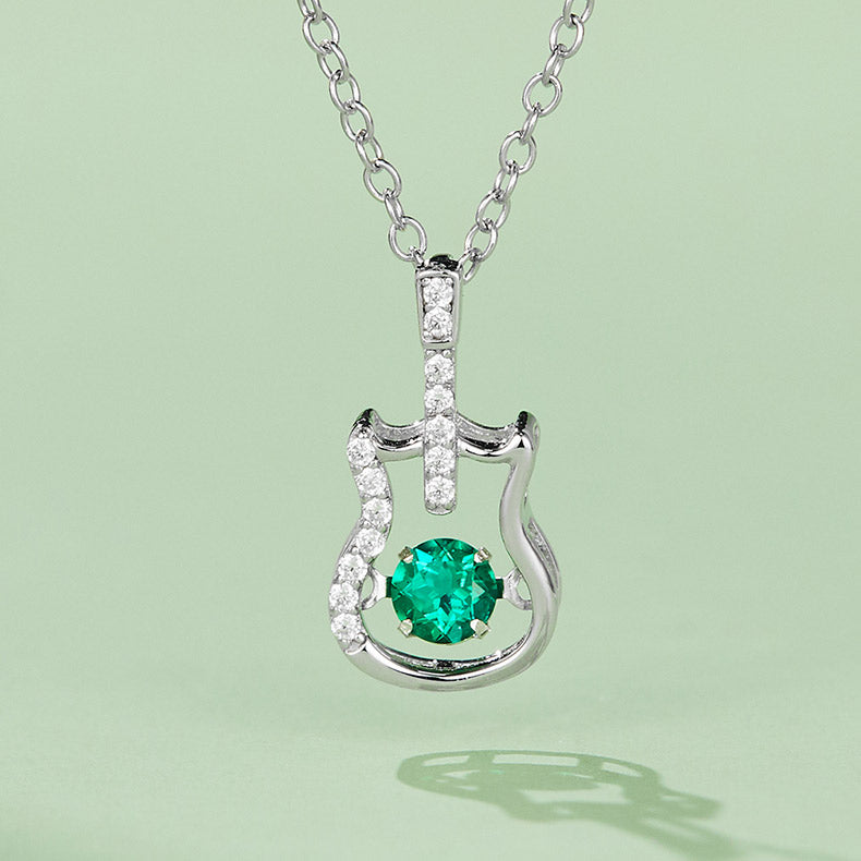 Green Zircon Stone Solitaire Drop Guitar Necklace for Women