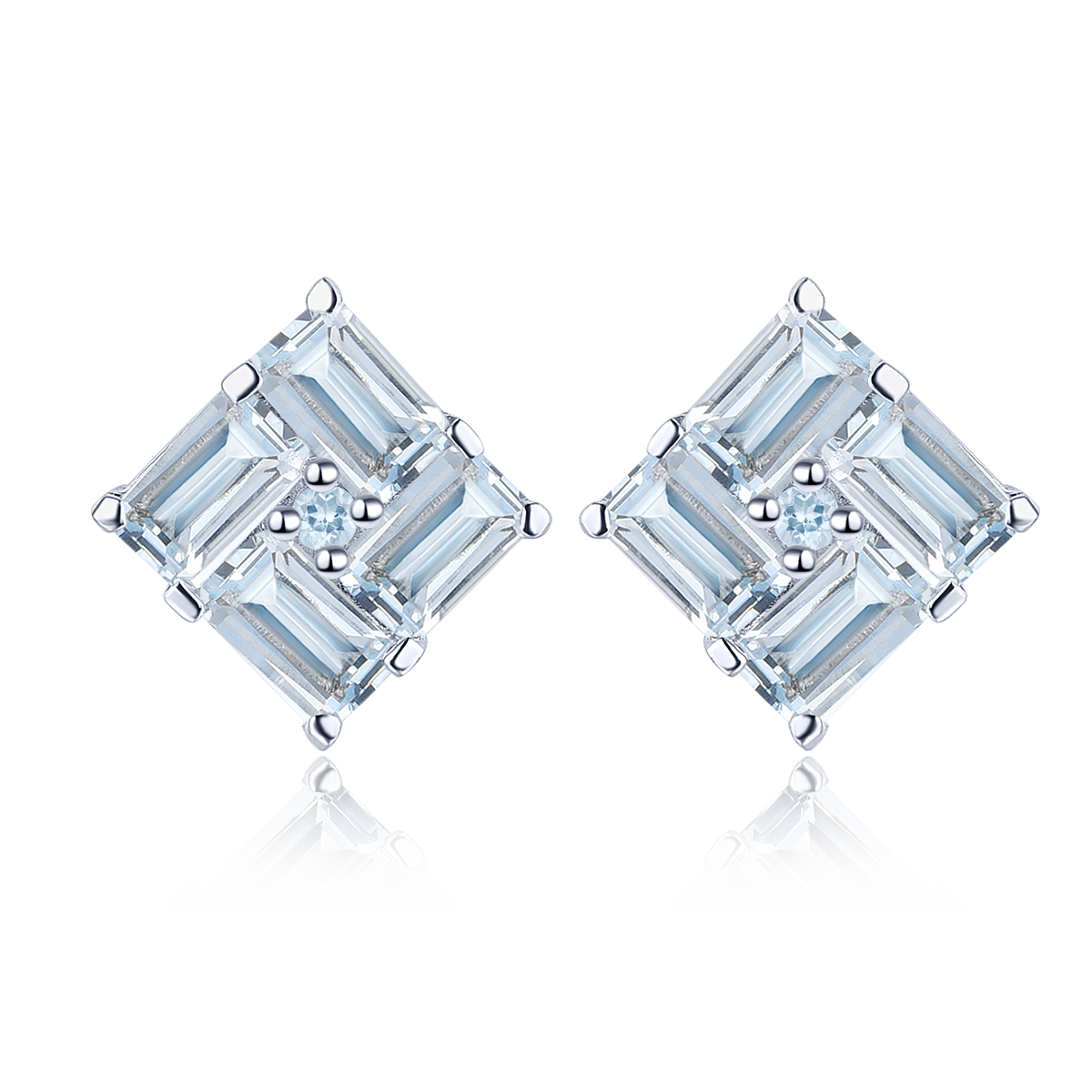 Aquamarine Stone Square Studs for Women