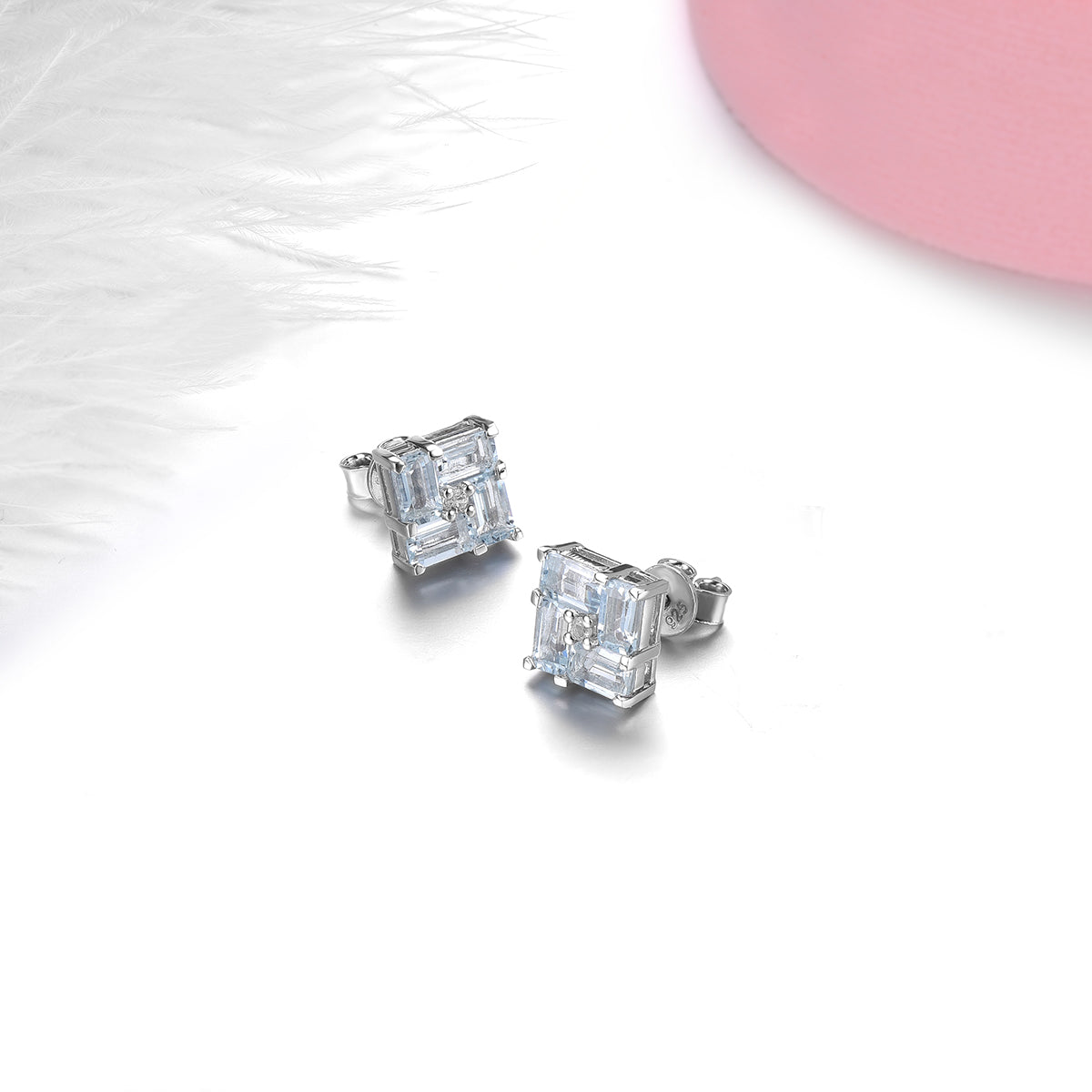 Aquamarine Stone Square Studs for Women