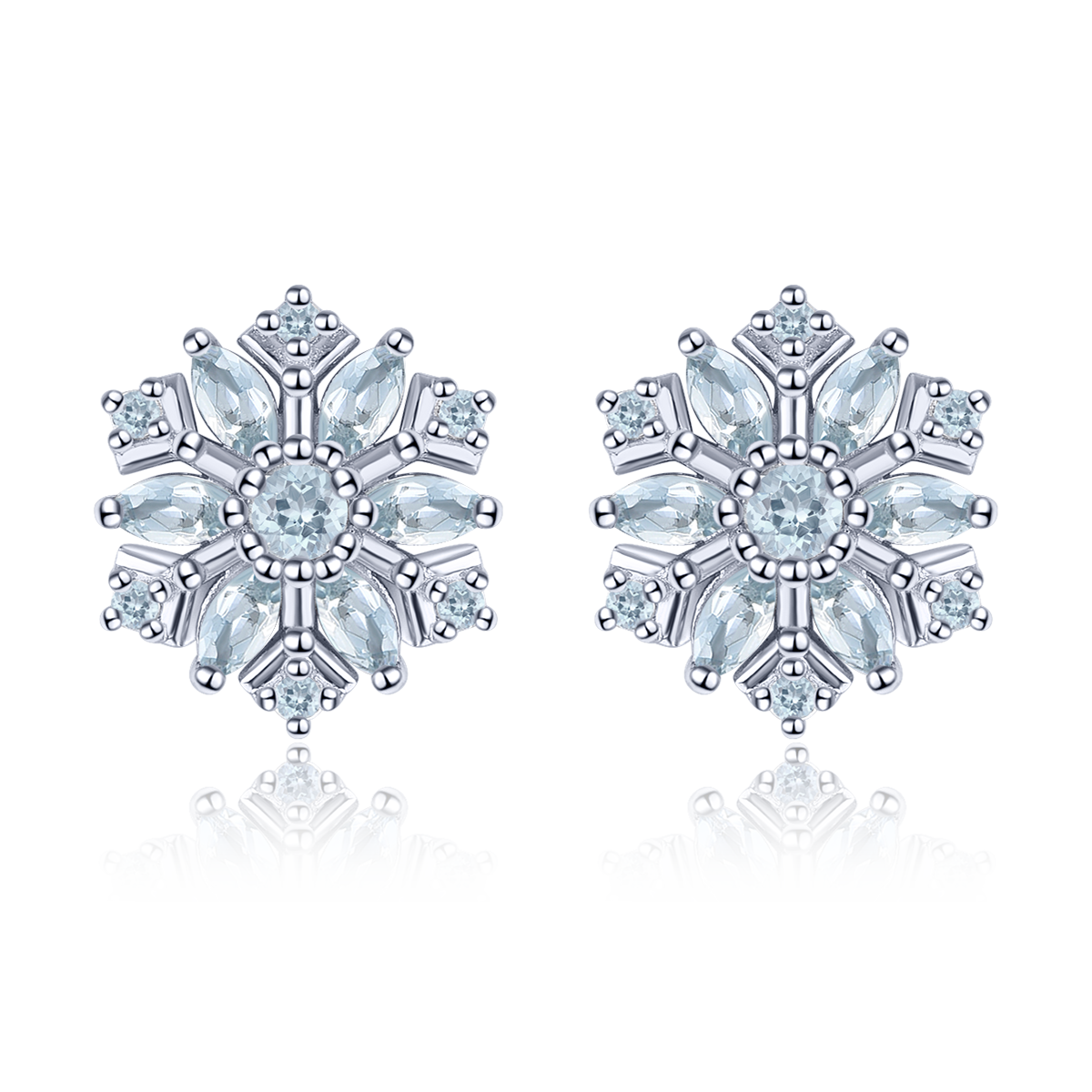 Aquamarine Stone Snowflake Stud Earrings – Planderful Shop