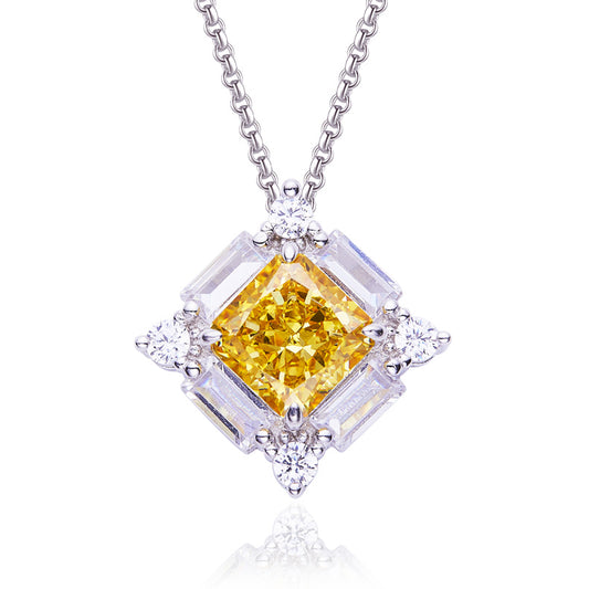 3.5Carat Square Yellow Zircon Necklace