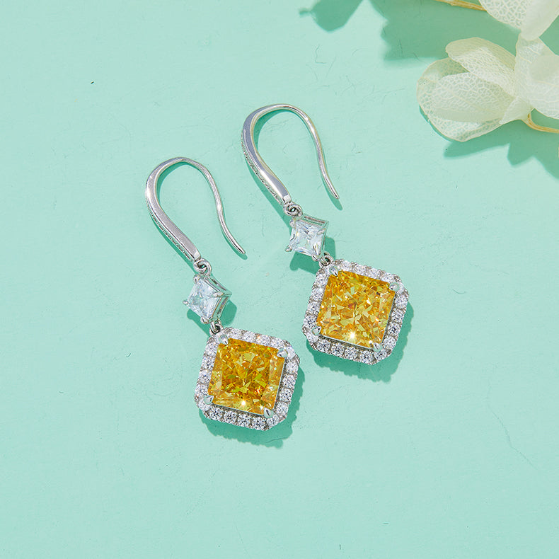 Yellow Zircon(4 CT) Stone Solitaire Drop Earrings for Women