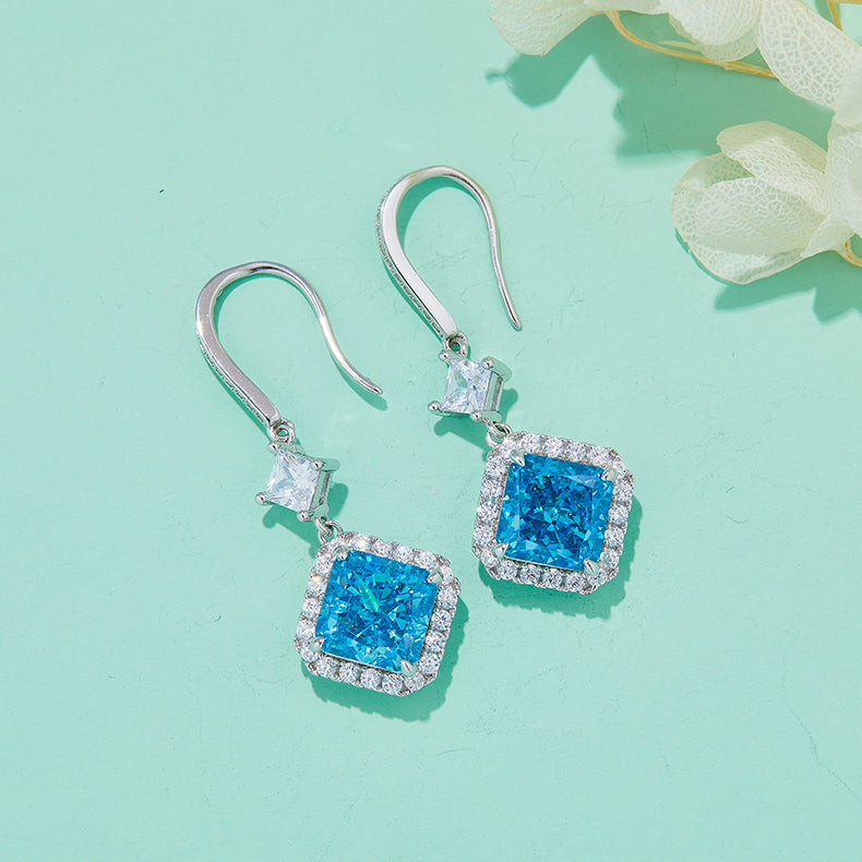 Blue Zircon(4 CT) Stone Solitaire Drop Earrings for Women