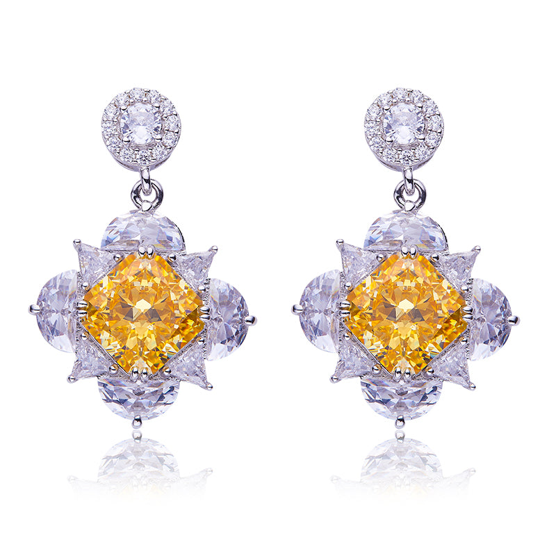 Yellow Zircon(12.5CT) Stone Solitaire Drop Earrings for Women