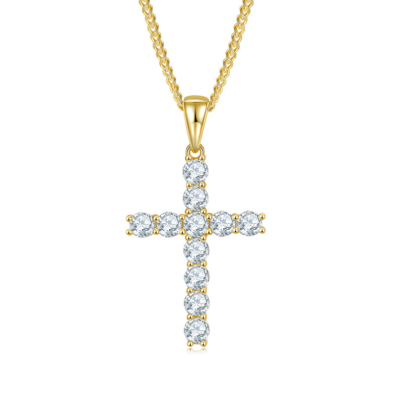 (Two Colours) 5.0mm Moissanite Classical Crucifix Pendant Plated Platinum Silver Necklace for Women