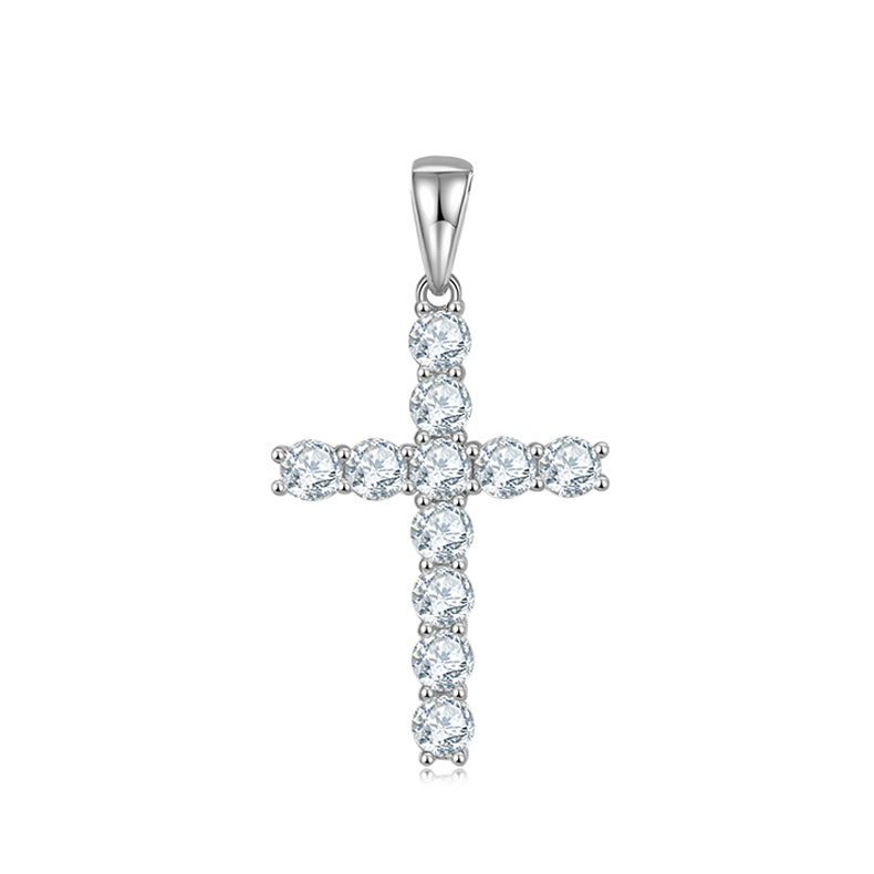 (Two Colours) 5.0mm Moissanite Classical Crucifix Pendant Plated Platinum Silver Necklace for Women