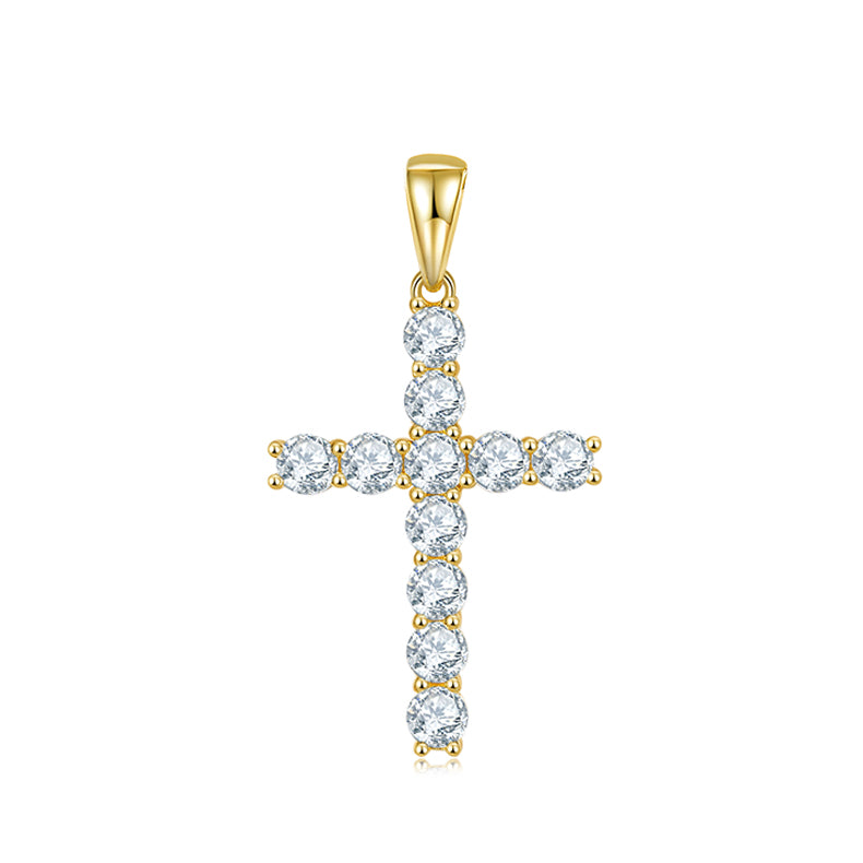 (Two Colours) 5.0mm Moissanite Classical Crucifix Pendant Plated Platinum Silver Necklace for Women