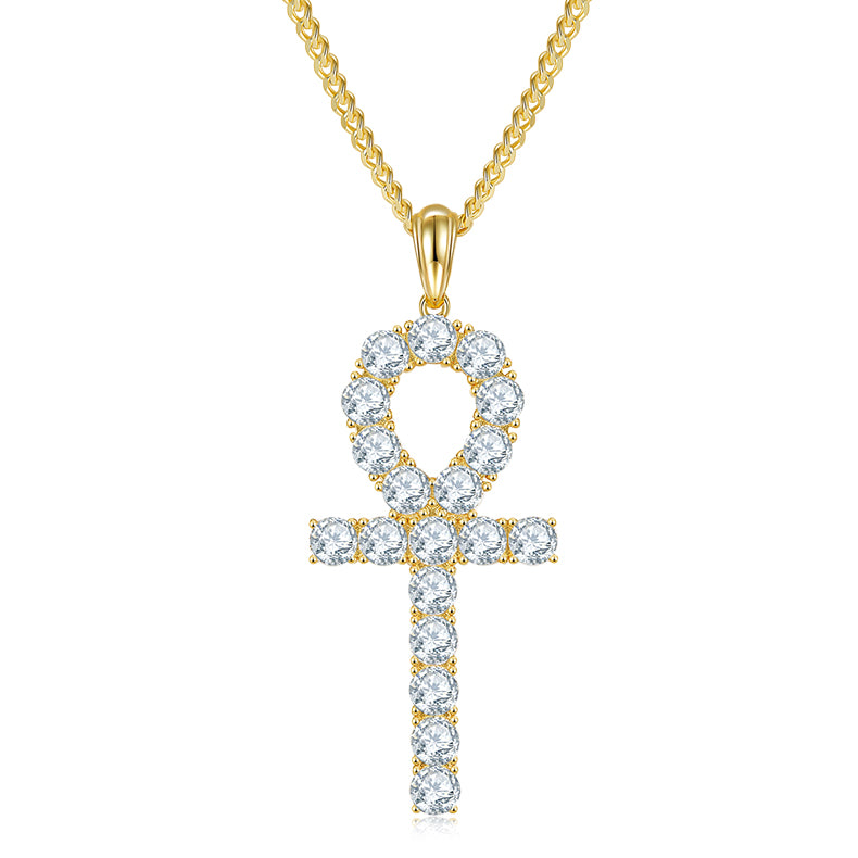 (Two Colours) 5.0mm Moissanite Fashion Crucifix Pendant Plated Platinum Silver Necklace for Women