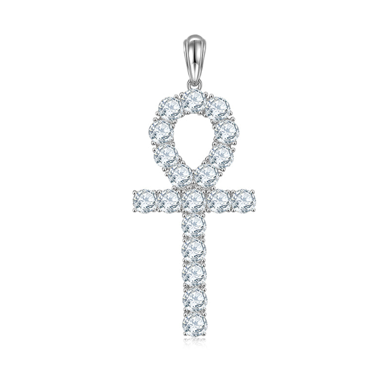 (Two Colours) 5.0mm Moissanite Fashion Crucifix Pendant Plated Platinum Silver Necklace for Women